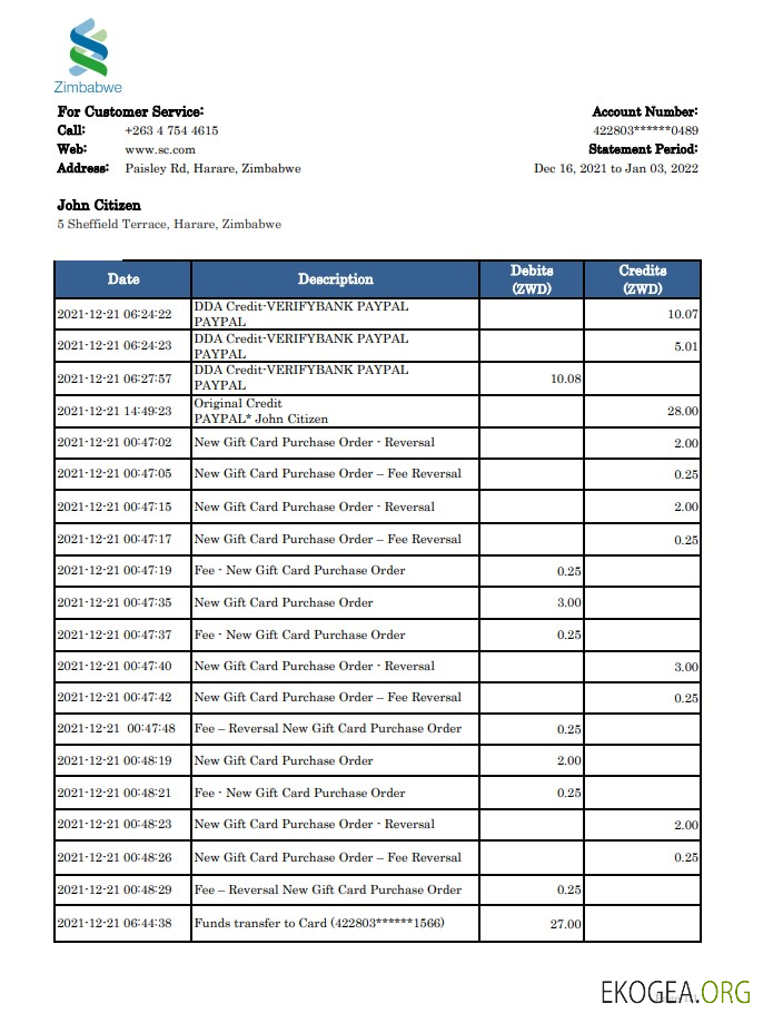 Déclaration de la Standard Chartered Bank du Zimbabwe